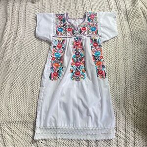 NWT White Dress with Multicolor Hand Embroidered Girl's Size 8